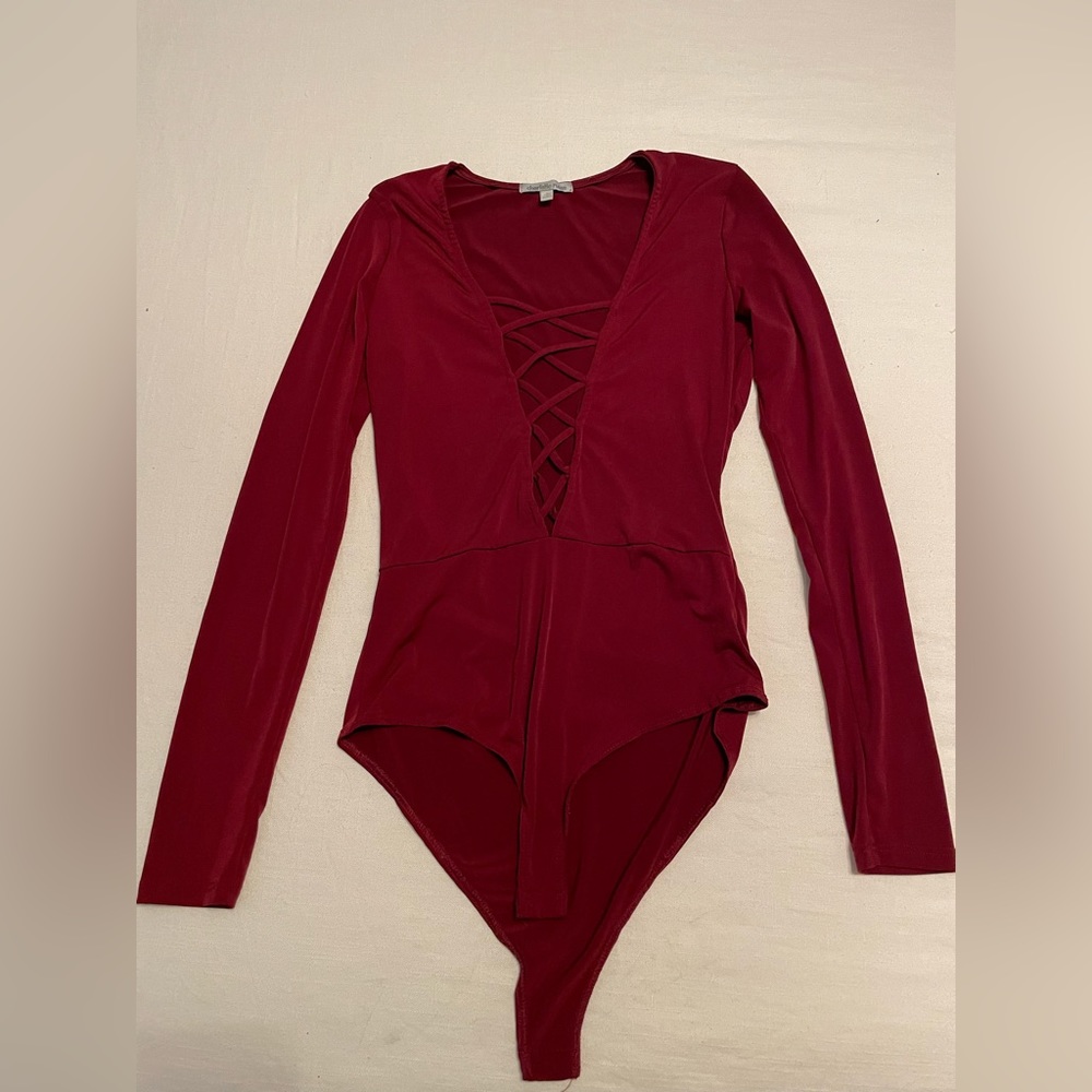 Charlotte Russe low cut maroon bodysuit size S